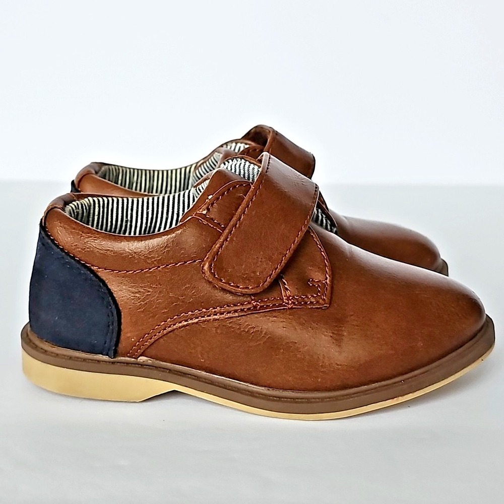 Toddler Tahari Bryan Dress Shoes Brown Navy Hook Loop Formal Wedding Size 7